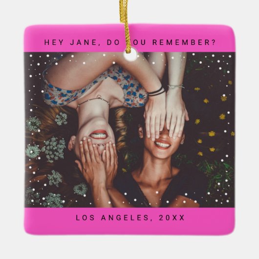 ツーフォトフレンドミニマリストホリデーキープサケ セラミックオーナメント (正面)