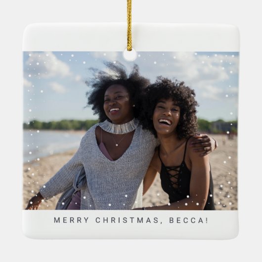 ツーフォトミニマル最高のリストフレンド雪の秋の休日 セラミックオーナメント (裏面)
