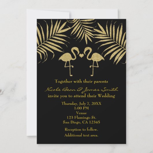 ツーフラミンゴスラブブラック&金ゴールド招待状 招待状 (正面)