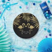 ツーフラミンゴスラブブラック&金ゴールド結婚披露宴 ペーパープレート (パーティー)