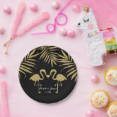 ツーフラミンゴスラブブラック&金ゴールド結婚披露宴 ペーパープレート (パーティー)