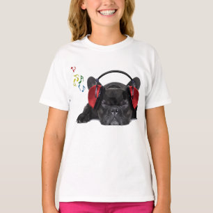 ツーフランスのンに入る黒いブルドッグ Tシャツ