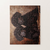 ツーブラックプードルパピーズポートレート ジグソーパズル (縦)