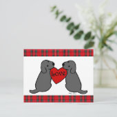 ツーブラックラブラドール漫画タータンチェック ポストカード (スタンド正面)