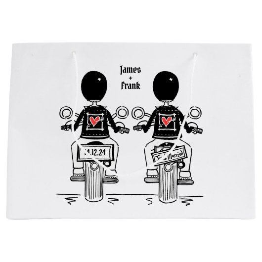 ツーブリデスバイクもしくは自転車に乗る人結婚バイク ラージペーパーバッグ (正面)