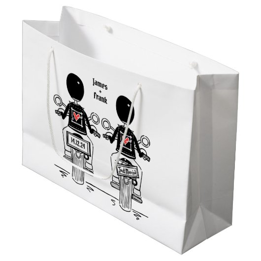 ツーブリデスバイクもしくは自転車に乗る人結婚バイク ラージペーパーバッグ (正面アングル)