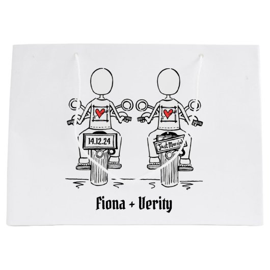 ツーブリデスバイクもしくは自転車に乗る人結婚バイク ラージペーパーバッグ (正面)