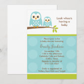 ツーブルーオウルズベビーシャワー招待状 招待状 (正面/裏面)
