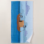 ツーブルーリトルペンギン魚釣り ビーチタオル (正面)