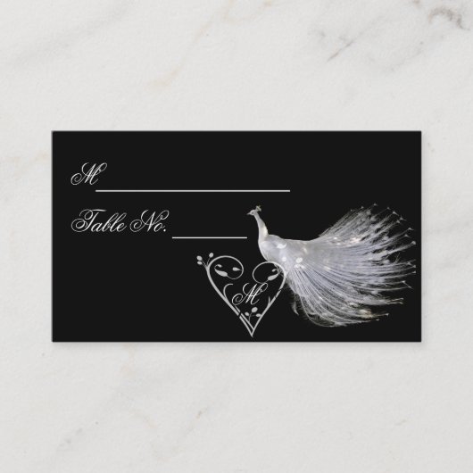 ツーホワイトピーコックスとハートモノグラム座席表 プレイスカード (正面)