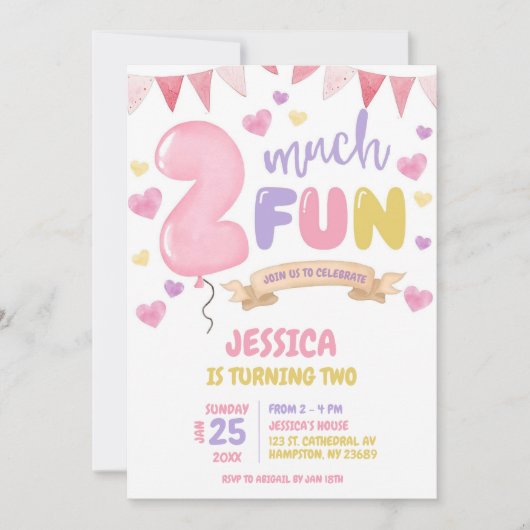 ツーマティおもしろいガール誕生日招待状 招待状 (正面)