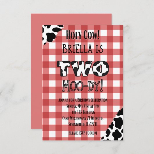 ツームーディファームテーマ誕生日パーティー 招待状 (正面/裏面)