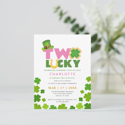 ツーラッキークシャモロックス 2歳の誕生日セントパトリックデー ポストカード (スタンド正面)