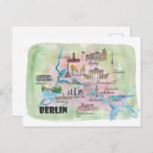 ツーリスティックお気に入りのな場所を持つベルリンの地図 ポストカード (正面/裏面)