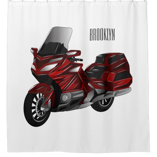 ツーリングオートバイカートゥーンイラストレーション シャワーカーテン (正面)
