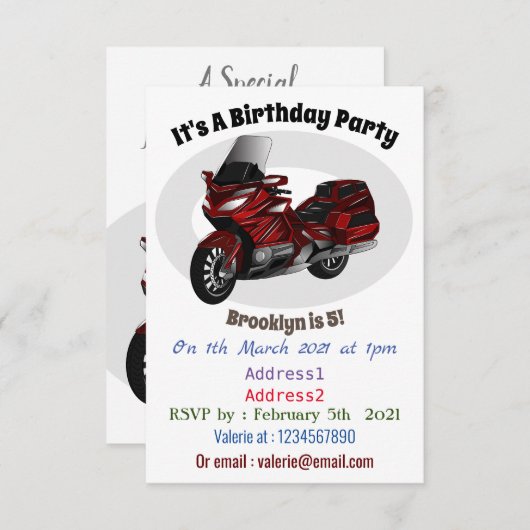 ツーリングオートバイカートゥーンイラストレーション 招待状 (正面/裏面)