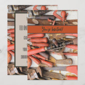 ツールのアンティーク ラスティック レッド マン ツール 招待状 (正面/裏面)