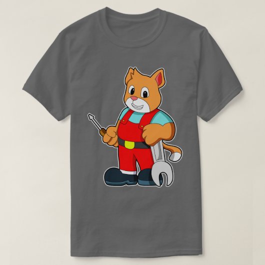 ツールを持つメカトロニクスエンジニアとしての猫 Tシャツ (デザイン正面)