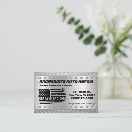 ツールアメリカンフラッグメタルデザイン車の自動修復Bu 名刺 (スタンド正面)