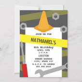 ツールコーン警告テープ建築誕生日 マグネット招待状 (正面)