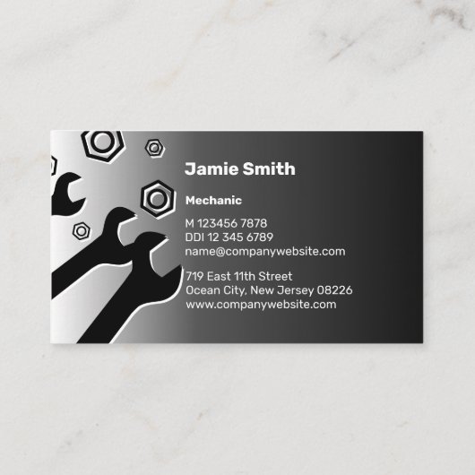 ツールシルエットプロフェッショナル白黒整備士 名刺 (裏面)