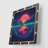 ツールドレザーサンセット魚釣り スクエア壁時計 (傾斜)