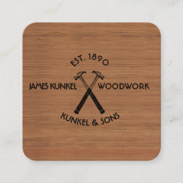 ツールブラックハンマーロゴヴィンテージ木建築 スクエア名刺