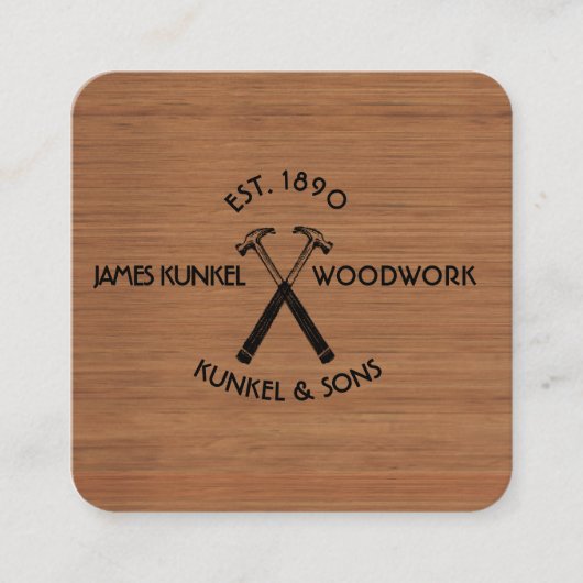 ツールブラックハンマーロゴヴィンテージ木建築 スクエア名刺 (正面)