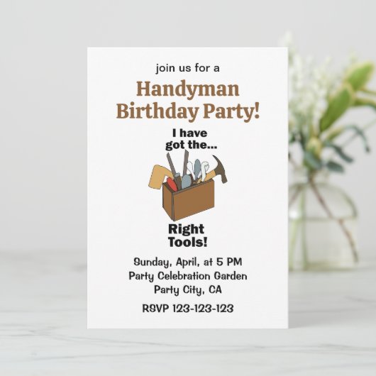 ツールボックス 私は正しい道具を持っています ハンドマン 誕生日 招待状 (スタンド正面)