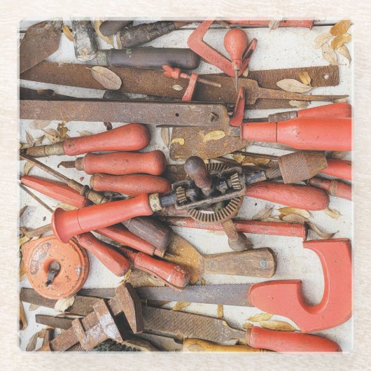 [ツール]アンティーク素朴[Red Man]ツール ガラスコースター (正面)