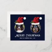 ツーレッドサンタハットカスタム写真テンプレートオンブルー 箔シーズンポストカード (正面/裏面)