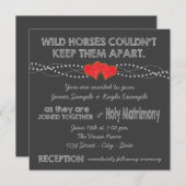 ツーレッドハーツヴィンテージタイポグラフィウェディング 招待状 (正面/裏面)