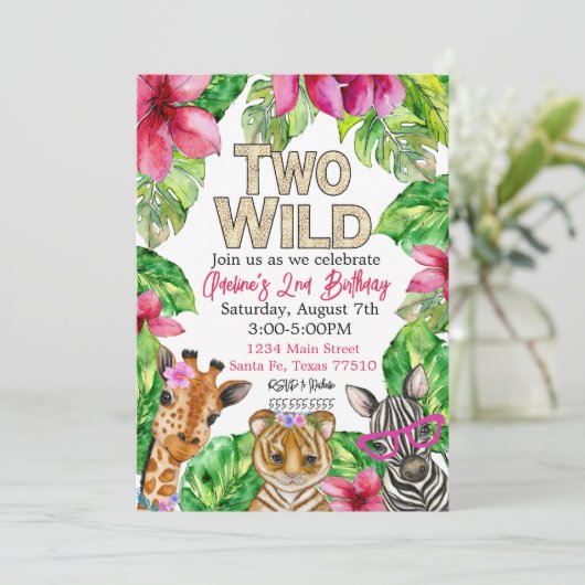 ツーワイルドガールサファリ誕生日招待状 招待状 (スタンド正面)