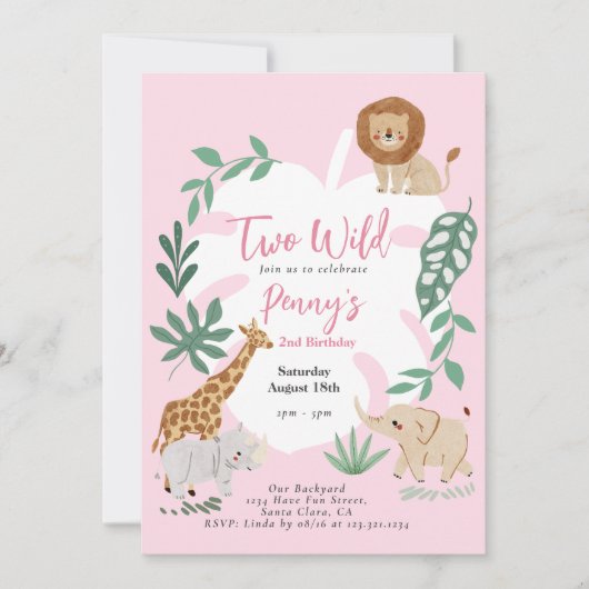 ツーワイルドガール2nd誕生日招待状 招待状 (正面)