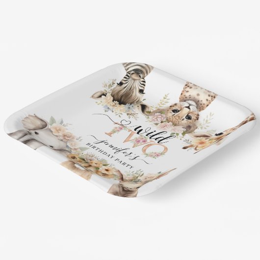 ツーワイルドサファリガール2nd誕生日紙プレート ペーパープレート (傾斜あり)