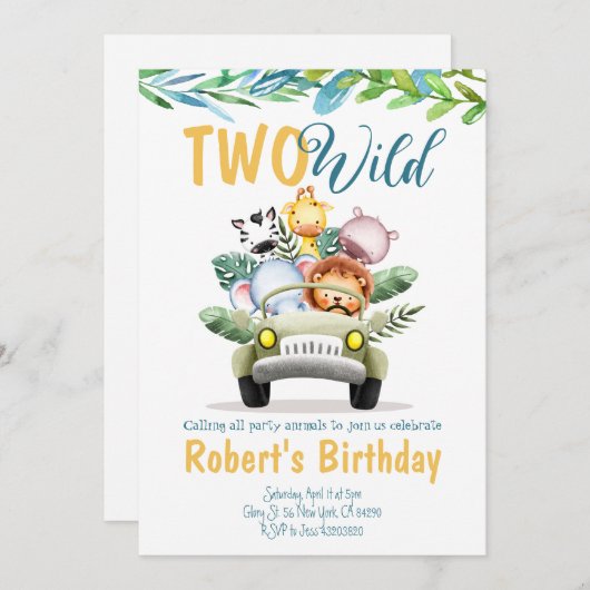 ツーワイルドサファリボーイ誕生日招待状 招待状 (正面/裏面)