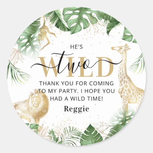 ツーワイルドジャングルグリーナリー&金ゴールドサンキュー誕生日 ラウンドシール (正面)