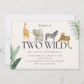 ツーワイルドジャングルズーテーマ誕生日招待状 招待状 (正面)