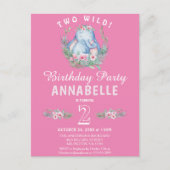 ツーワイルドトロピカルエレファントピンク誕生日招待状 ポストカード (正面)