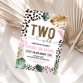 ツーワイルドヒョウ印刷ジャングル誕生日 招待状