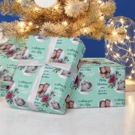 ツー写真テンプレートクリスマスバラ ラッピングペーパー