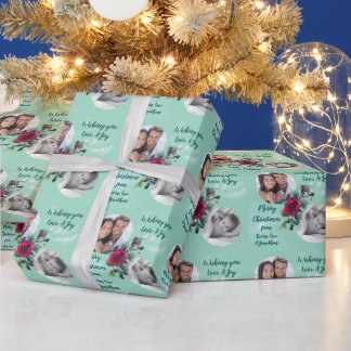 ツー写真テンプレートクリスマスバラ ラッピングペーパー