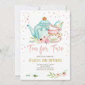 ツー誕生日招待状フローラティーパーティーガール 招待状 (正面)