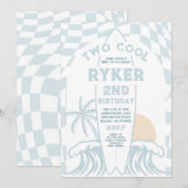 ツー クール サーフ サーフボード 2歳の誕生日パーティー 招待状 (正面/裏面)