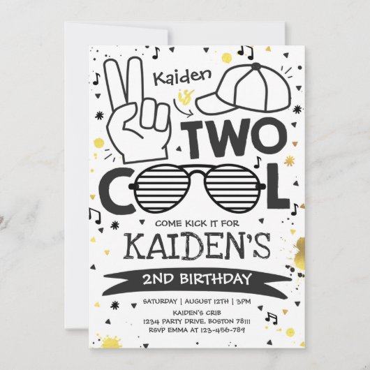 ツー クール バースデー パーティー I'm Two Cool 2歳の誕生日 招待状 (正面)