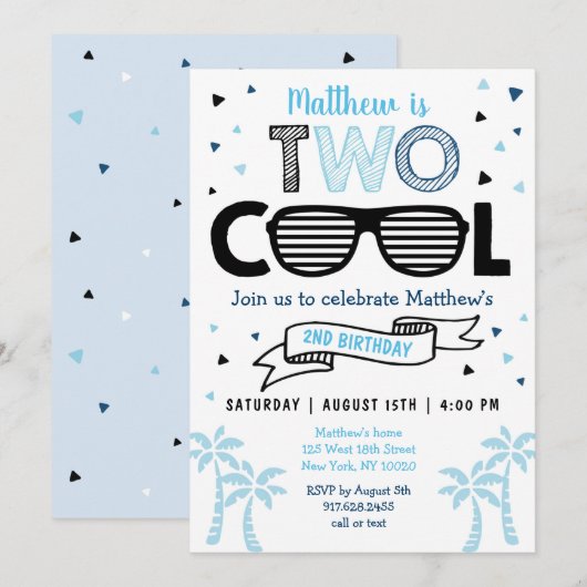 ツー クール ボーイ サマー バースデー 招待状 (正面/裏面)