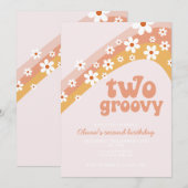 ツー・グルービー・レトロなダイシーボホ・フラワーの2歳の誕生日 招待状 (正面/裏面)