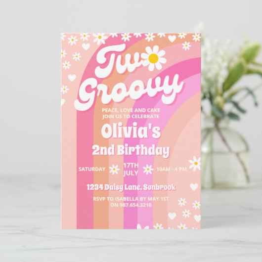 ツー グルーヴィー デイジー レインボー 2歳の誕生日 招待状 (スタンド正面)