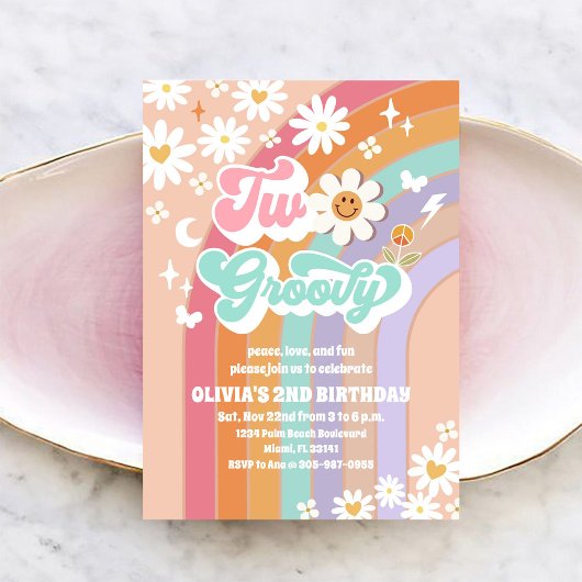 ツー グルーヴィー デイジー 2歳の誕生日招待状 招待状