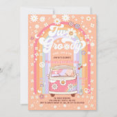 ツー・グルーヴィー・バン・デイジー・ヒッピー 70年代 2歳の誕生日 招待状 (正面)